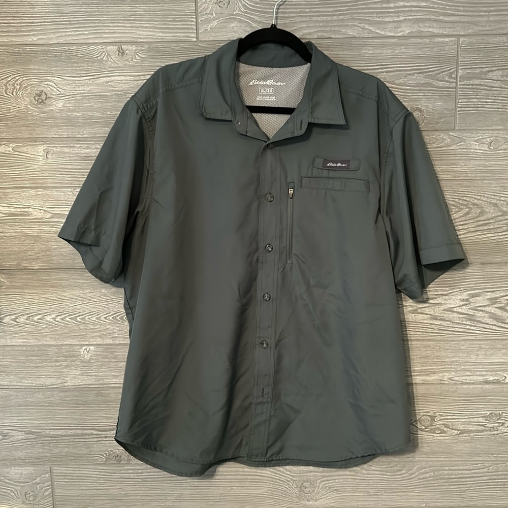 Eddie Bauer Mens Performance Fishing Moisture Wicking Short Sleeve Size XL green